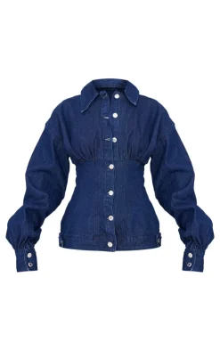 New PrettyLittleThing Tailored Style Long Sleeved Denim Shirt Indigo