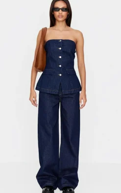 New PrettyLittleThing Tailored Style Wide Leg Jean Indigo