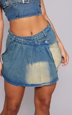 Indigo Vintage Wash Asymmetric Micro Mini Denim Tennis Skirt