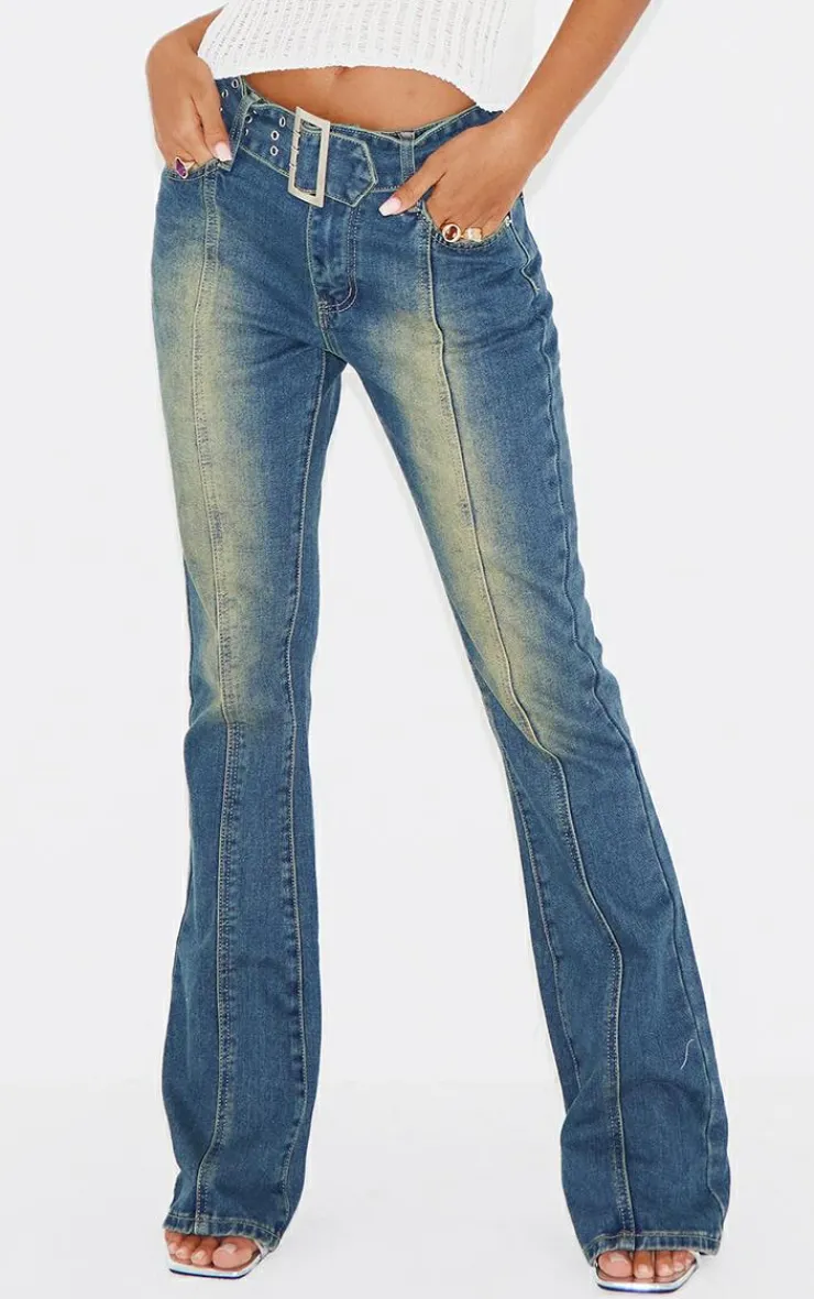 Belted Seam Front Flare Jeans-PrettyLittleThing Best