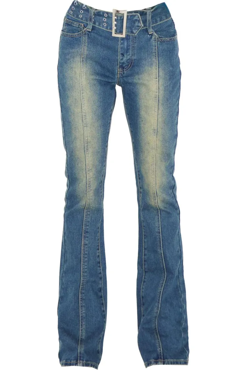Belted Seam Front Flare Jeans-PrettyLittleThing Best