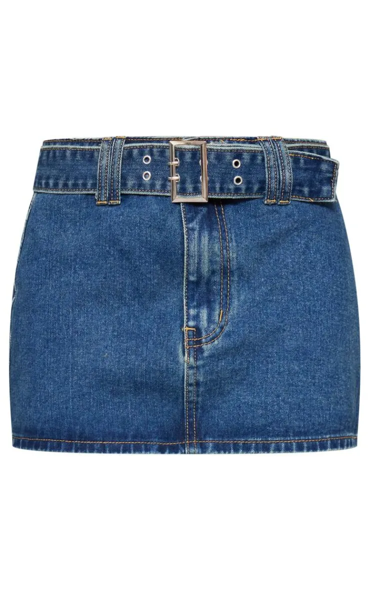 Best PrettyLittleThing Buckle Detail Denim Mini Skirt Indigo Vintage Wash