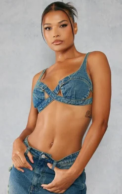 PrettyLittleThing Bralets*Cut Out Buckle Detail Denim Bralet
