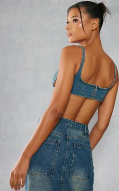 PrettyLittleThing Bralets*Cut Out Buckle Detail Denim Bralet