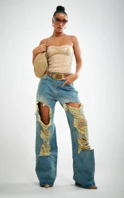 Extreme Rip Front Straight Leg Jeans-PrettyLittleThing Outlet