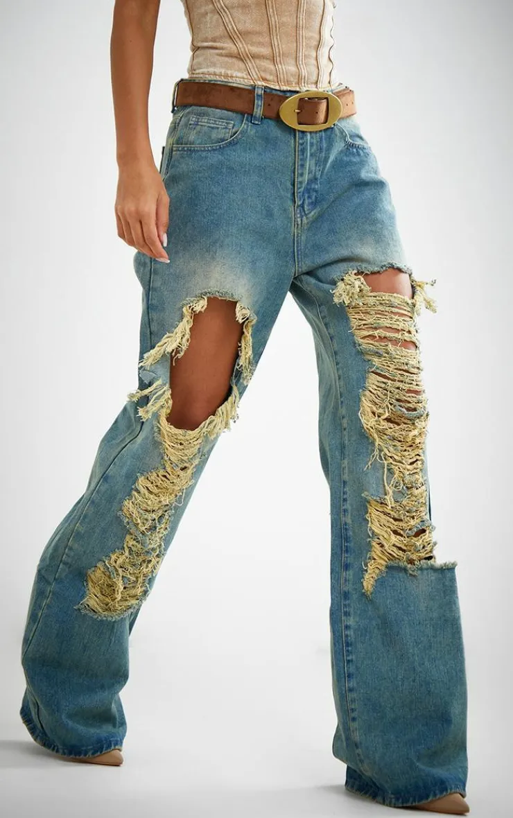 Extreme Rip Front Straight Leg Jeans-PrettyLittleThing Outlet