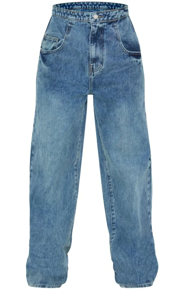 Indigo Vintage Wash Foldover Waistband Wide Leg Jeans