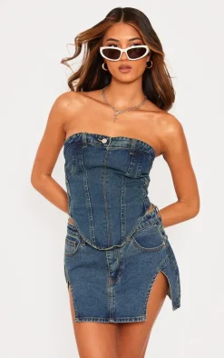 PrettyLittleThing Corsets*Jean Waistband Detail Denim Corset Top