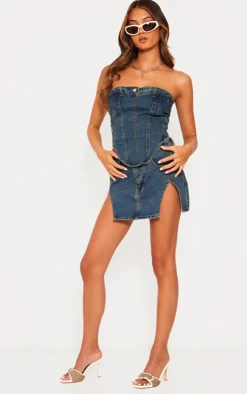 PrettyLittleThing Corsets*Jean Waistband Detail Denim Corset Top