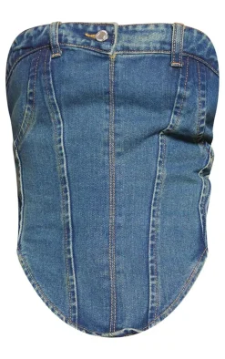 PrettyLittleThing Corsets*Jean Waistband Detail Denim Corset Top