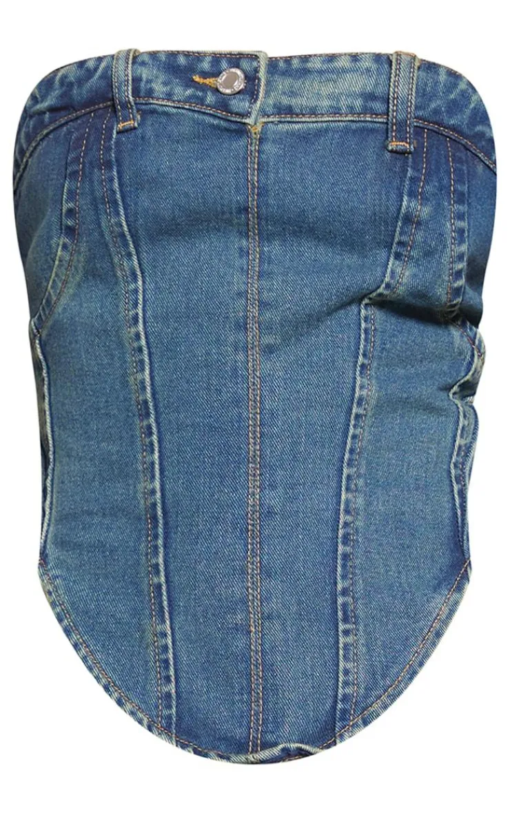 PrettyLittleThing Corsets*Jean Waistband Detail Denim Corset Top