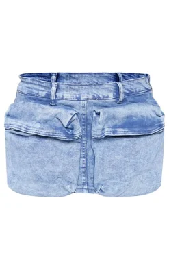 Indigo Vintage Wash Pocket Detail Low Rise Micro Mini Denim Skirt