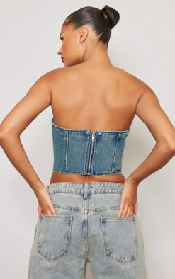 PrettyLittleThing Corsets*Seam Front Denim Corset Top