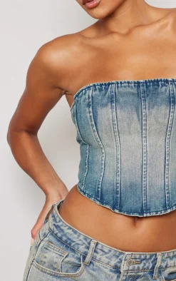 PrettyLittleThing Corsets*Seam Front Denim Corset Top