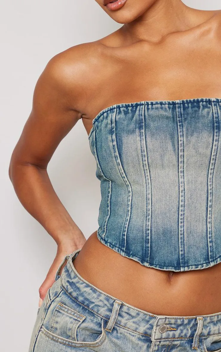 PrettyLittleThing Corsets*Seam Front Denim Corset Top