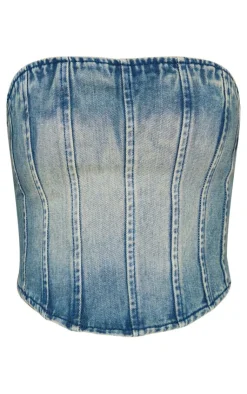 PrettyLittleThing Corsets*Seam Front Denim Corset Top