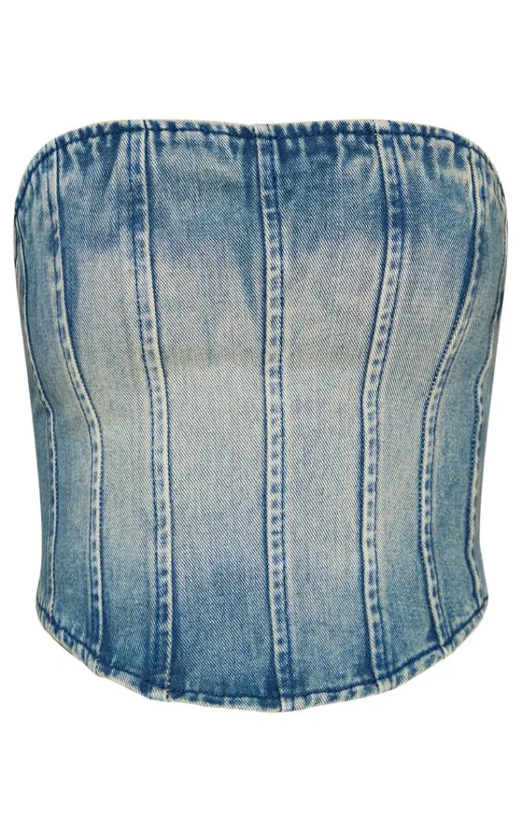 PrettyLittleThing Corsets*Seam Front Denim Corset Top