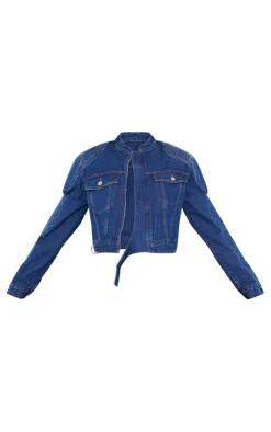 Sale PrettyLittleThing Seam Detail Oversized Denim Bomber Jacket Indigo Vintage Wash
