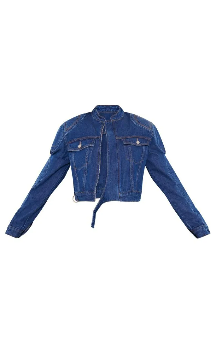 Sale PrettyLittleThing Seam Detail Oversized Denim Bomber Jacket Indigo Vintage Wash