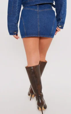 Discount PrettyLittleThing Indigo Vintage Wash Seam Detail Denim Mini Skirt Washed Indigo