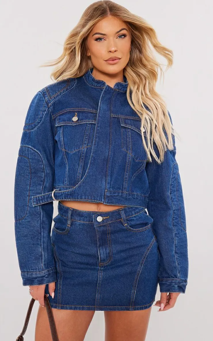 Discount PrettyLittleThing Indigo Vintage Wash Seam Detail Denim Mini Skirt Washed Indigo