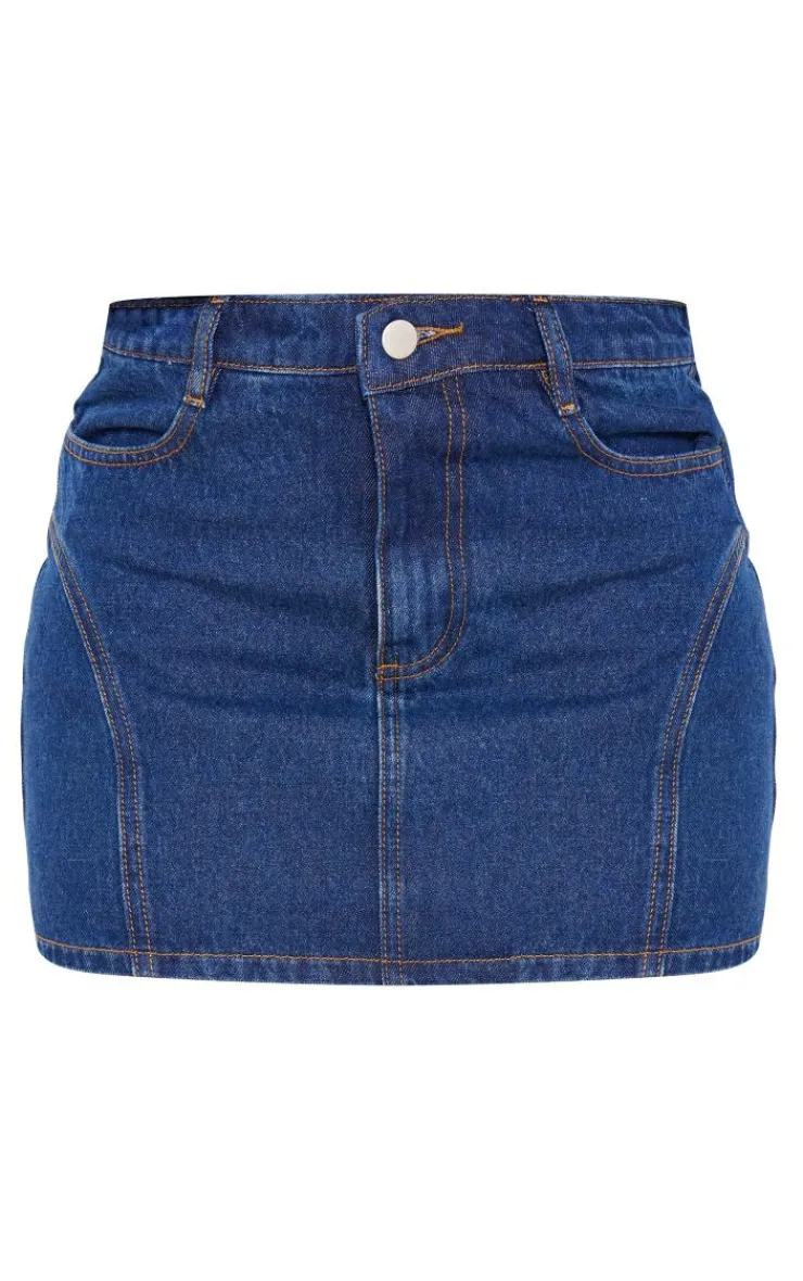 Discount PrettyLittleThing Indigo Vintage Wash Seam Detail Denim Mini Skirt Washed Indigo