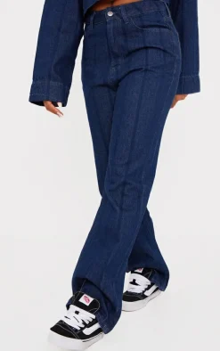 Outlet PrettyLittleThing Indigo Wash Stripe Denim Straight Leg Jeans Washed Indigo