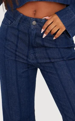 Outlet PrettyLittleThing Indigo Wash Stripe Denim Straight Leg Jeans Washed Indigo