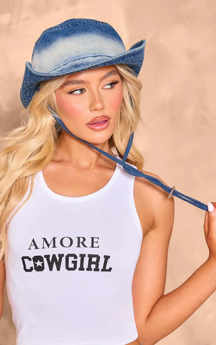 PrettyLittleThing Hats*Washed Denim Cowboy Hat