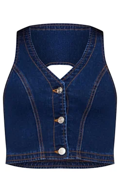 Sale PrettyLittleThing Western Style Denim Vest Indigo