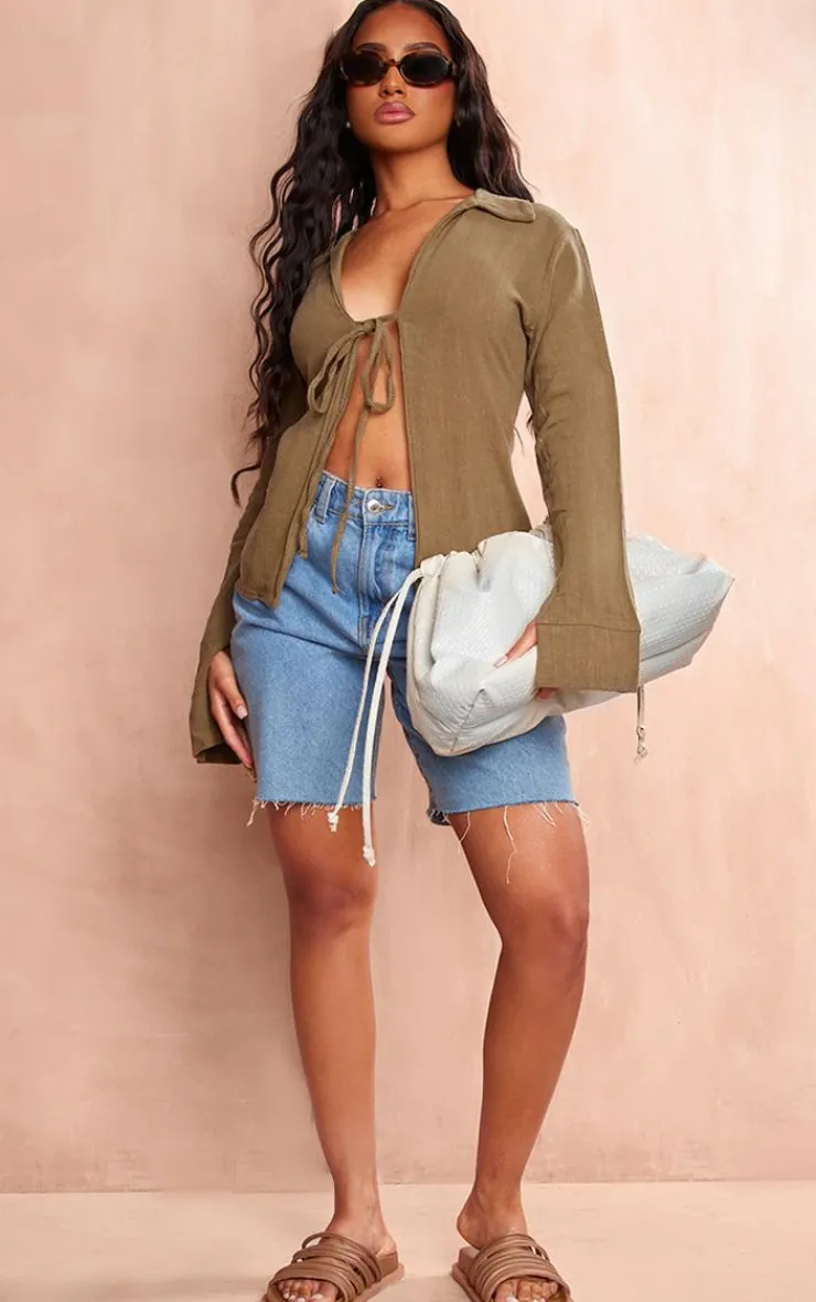 PrettyLittleThing Shirts*Tie Front Crinkle Shirt
