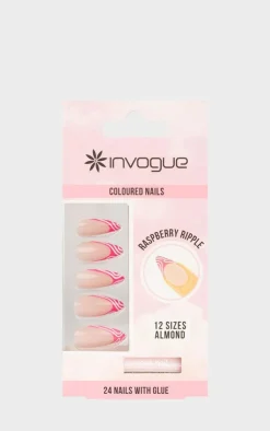 PrettyLittleThing Nails*Invogue Raspberry Ripple Almond Nails (24 Pieces)