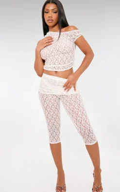Best PrettyLittleThing Lace Sheer Asymmetric Top Ivory