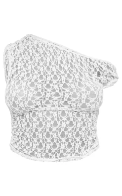 Best PrettyLittleThing Lace Sheer Asymmetric Top Ivory