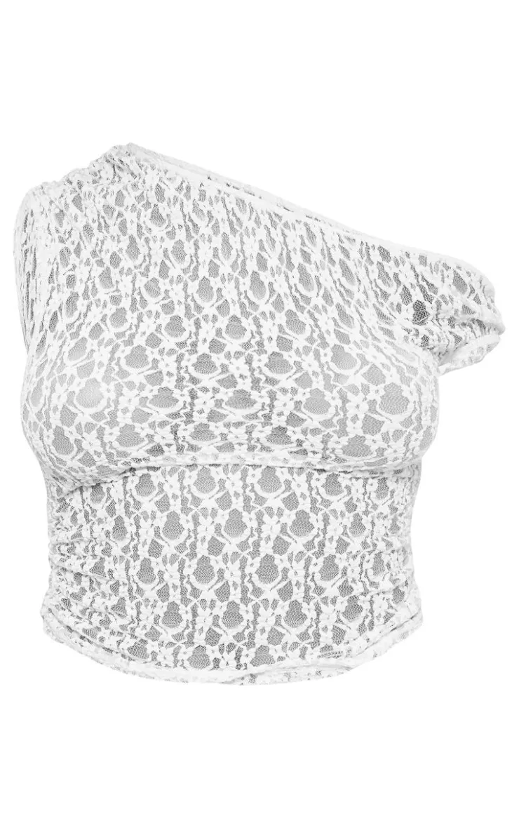 Best PrettyLittleThing Lace Sheer Asymmetric Top Ivory