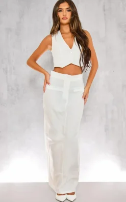 Discount PrettyLittleThing Tailored Seam Detail Back Pocket Maxi Skirt Ivory