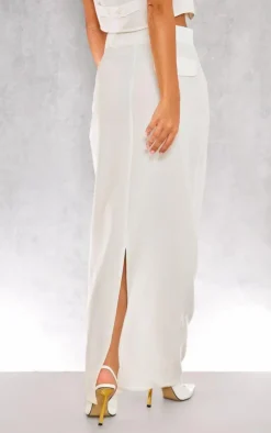 Discount PrettyLittleThing Tailored Seam Detail Back Pocket Maxi Skirt Ivory