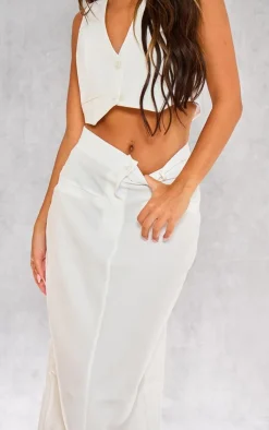 Discount PrettyLittleThing Tailored Seam Detail Back Pocket Maxi Skirt Ivory