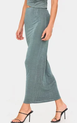 Outlet PrettyLittleThing Acetate Slinky Maxi Low Rise Skirt Khaki