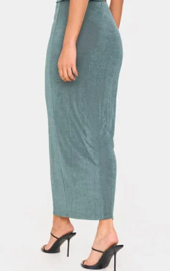 Outlet PrettyLittleThing Acetate Slinky Maxi Low Rise Skirt Khaki