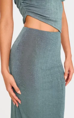 Outlet PrettyLittleThing Acetate Slinky Maxi Low Rise Skirt Khaki