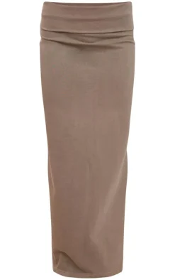 Khaki Acid Wash Cotton Fold Over Maxi Skirt