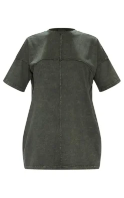 Acid Wash Long Sleeve Exposed Seam T Shirt Dress-PrettyLittleThing New