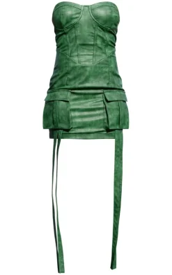 Acid Wash PU Pocket Detail Underwired Bodycon Dress-PrettyLittleThing Outlet
