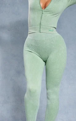 PrettyLittleThing Yoga Pants*Acid Wash Seamless Rib High Waist Gym Leggings