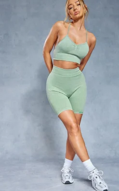 PrettyLittleThing Gym Shorts*Acid Wash Seamless Rib Ruched Bum Booty Shorts