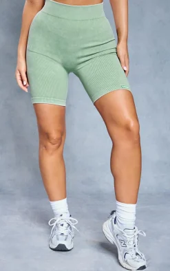 PrettyLittleThing Gym Shorts*Acid Wash Seamless Rib Ruched Bum Booty Shorts