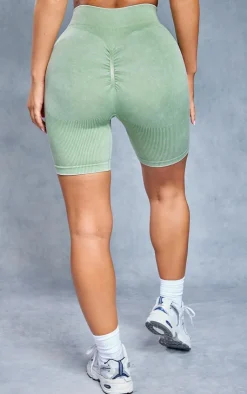 PrettyLittleThing Gym Shorts*Acid Wash Seamless Rib Ruched Bum Booty Shorts
