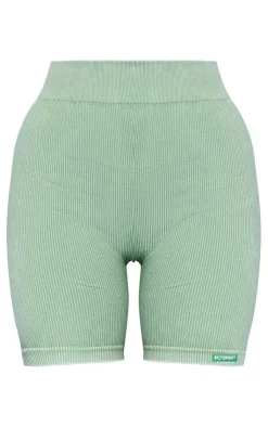PrettyLittleThing Gym Shorts*Acid Wash Seamless Rib Ruched Bum Booty Shorts