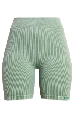 PrettyLittleThing Gym Shorts*Acid Wash Seamless Rib Ruched Bum Booty Shorts